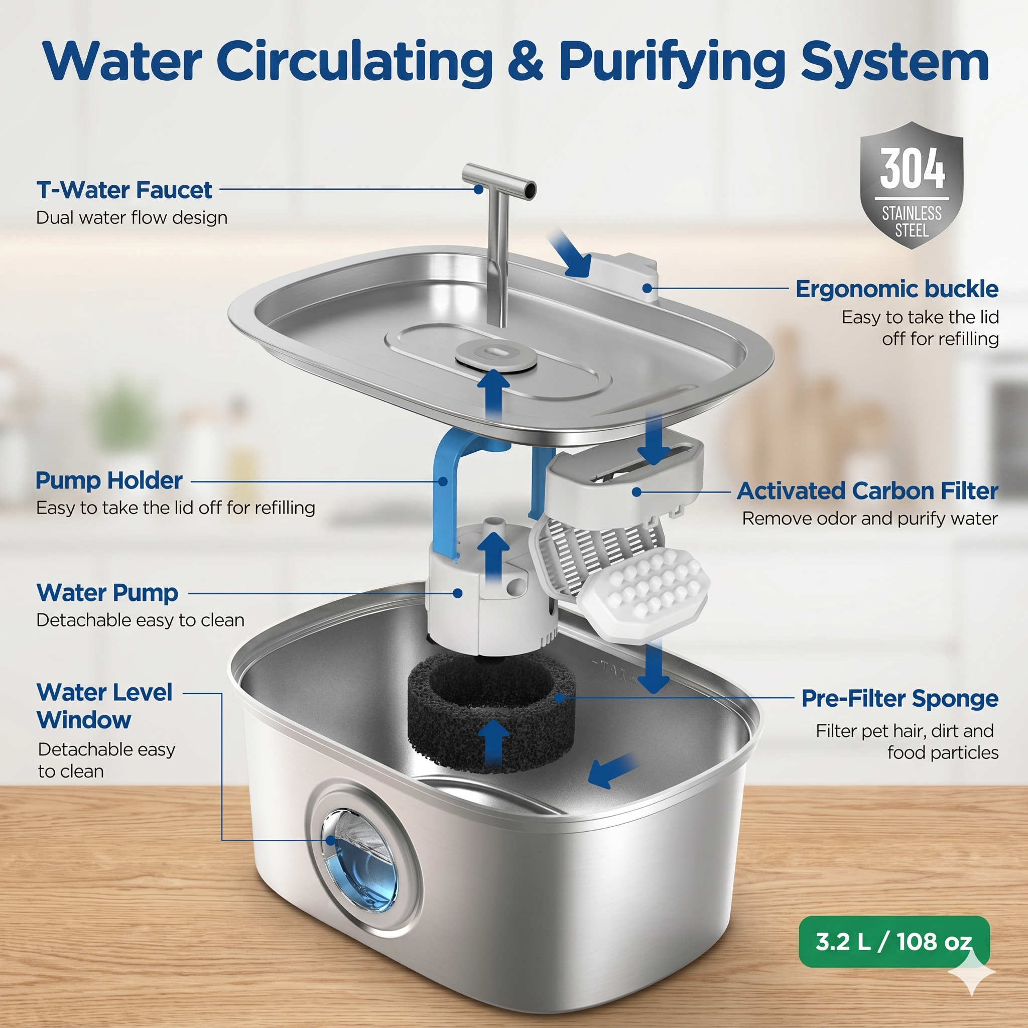 Pura Stainless Steel Water Fountain